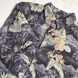 Caribbean Joe 100% Silk Hawaiian Shirt Tropical Print Black XXL
